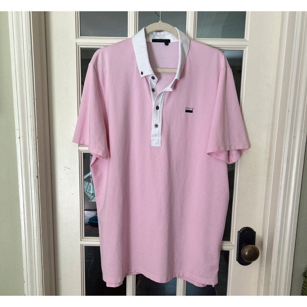 Greyson Golf Polo Shirt Mens XL Pink w White Collar White Logo EUC